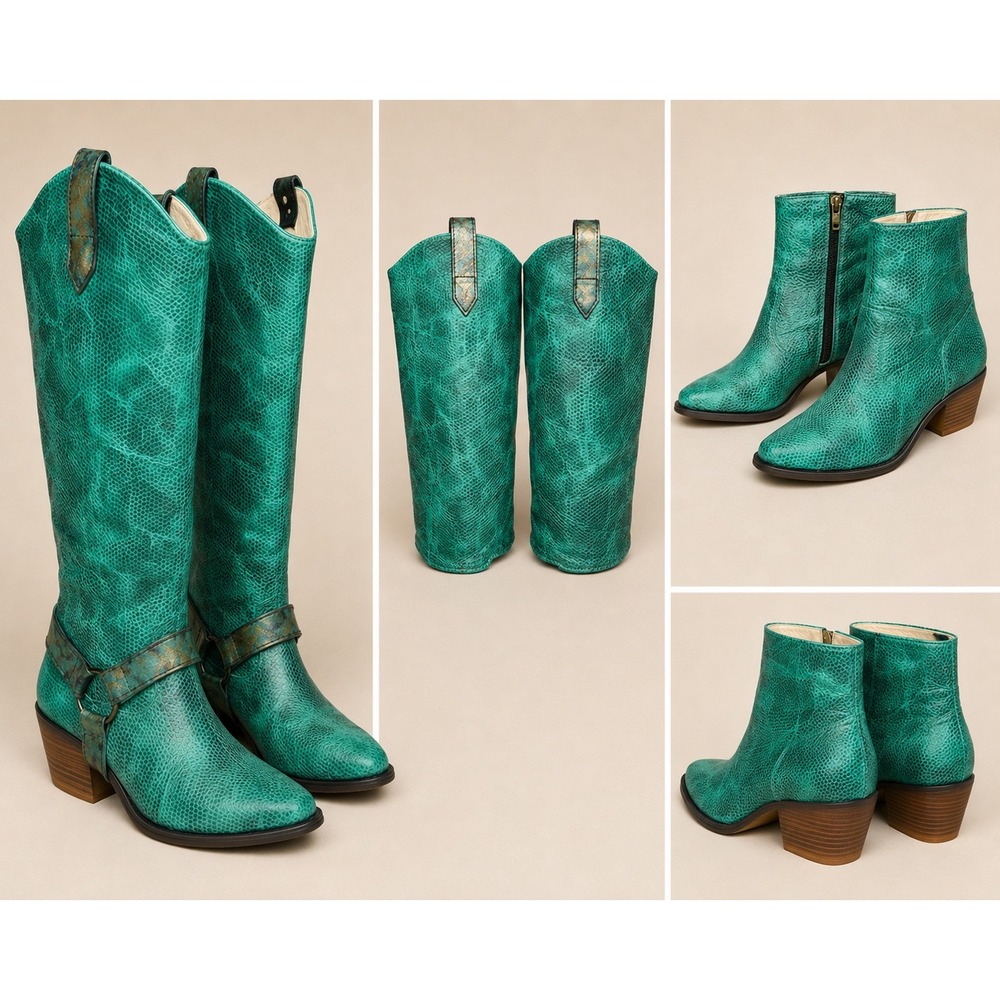 NEW Convertible Turquoise Snakeskin Tall Western Boots Short Booties 8